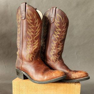 Brown leather Double H cowboy boots